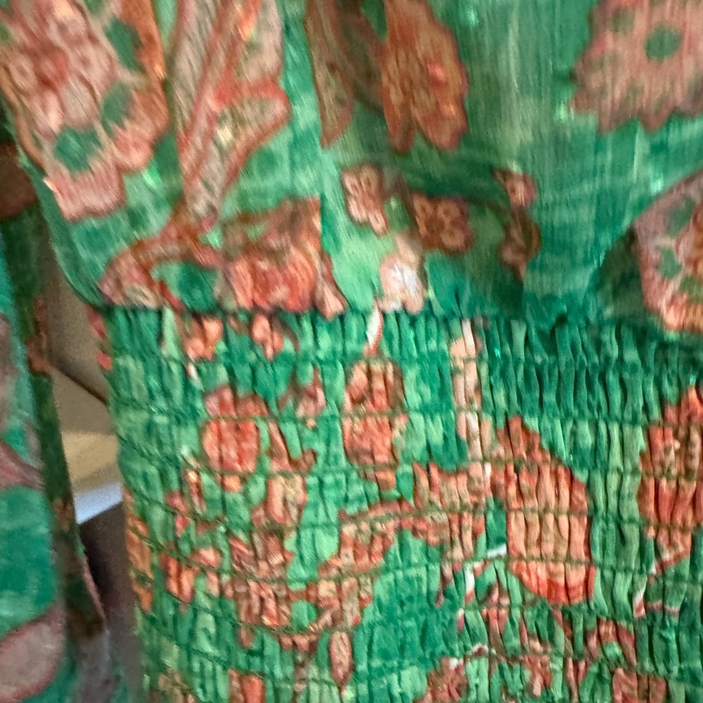 green long sleeve green pink floral blouse office date size med - Picture 9 of 11